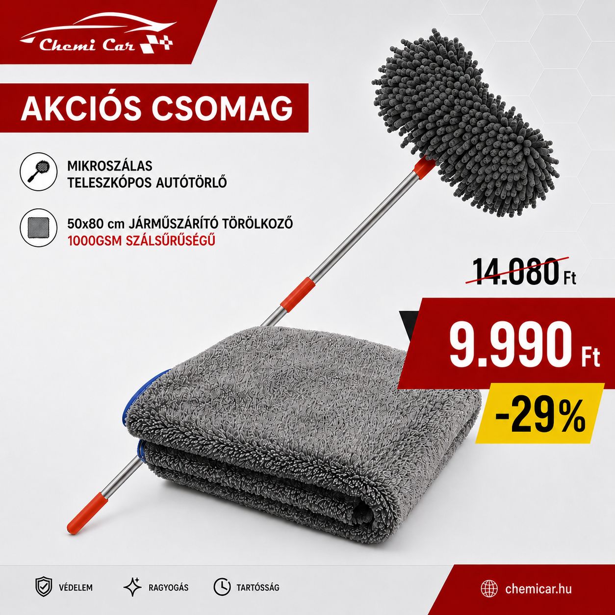 Teleszkópos mikroszálas autótörlő járműszárító törölközővel