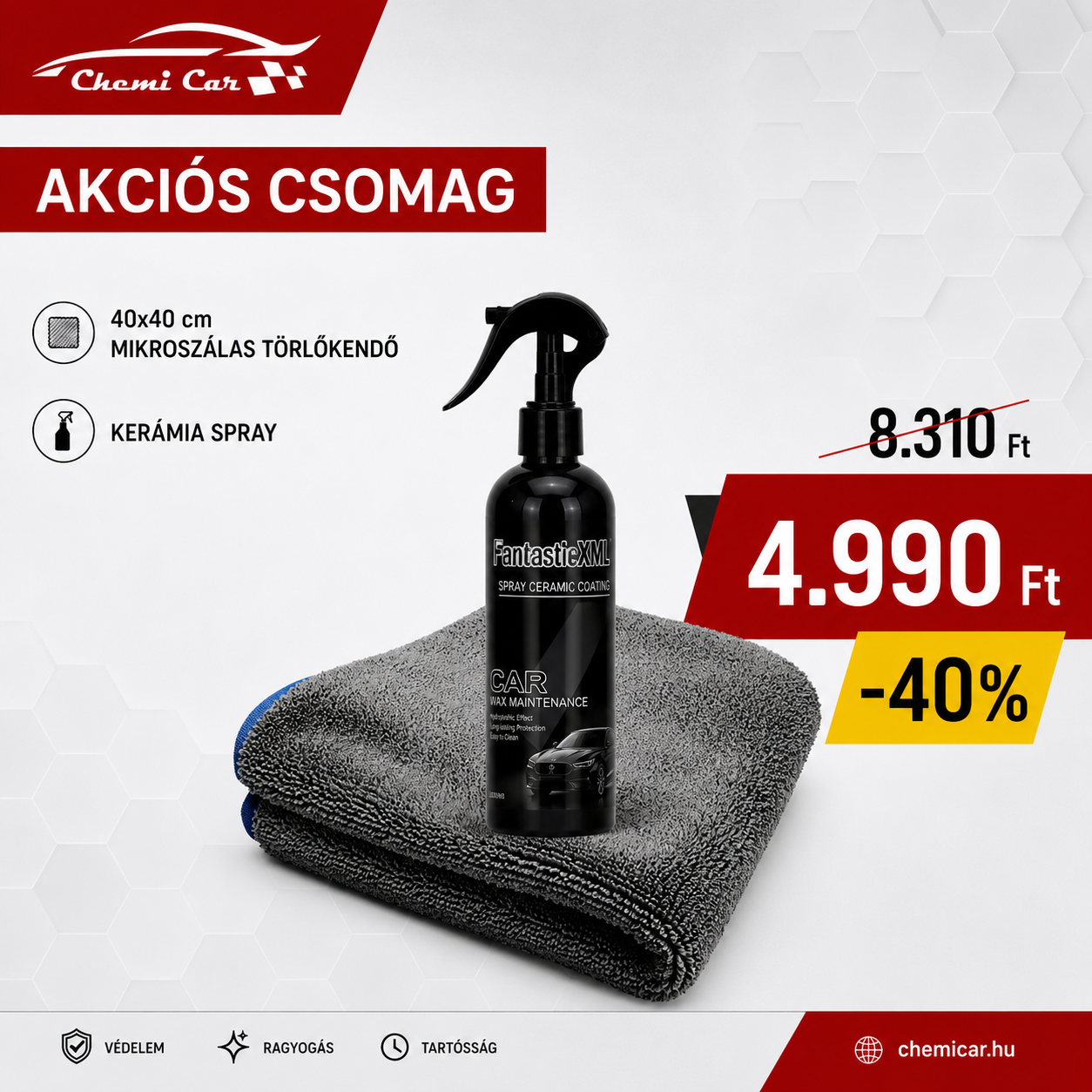 Prémium Fantastic XML kerámia spray + mikroszálas autótörölköző 800gsm 40x40