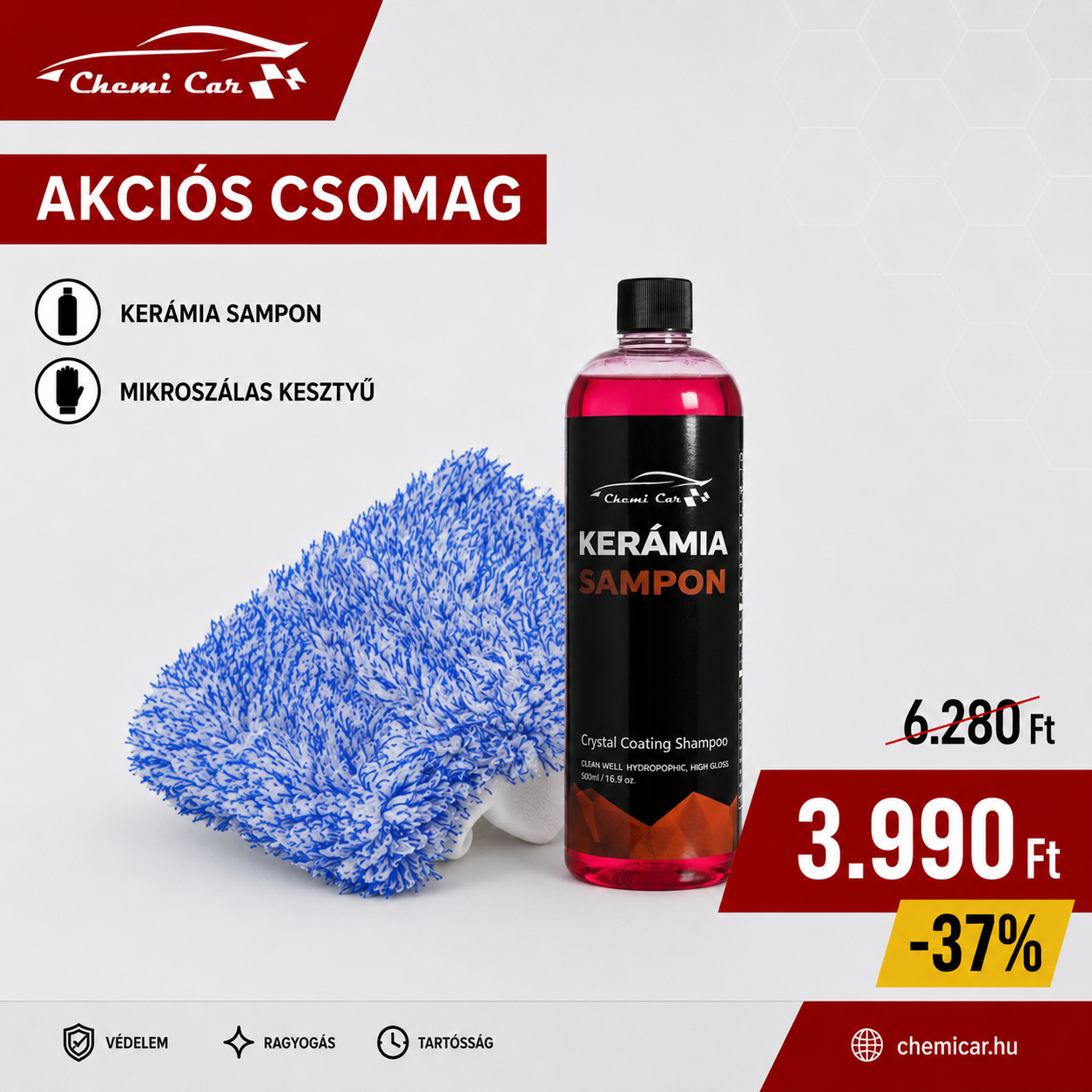 Kerámia sampon mikroszálas autótisztító kesztyűvel